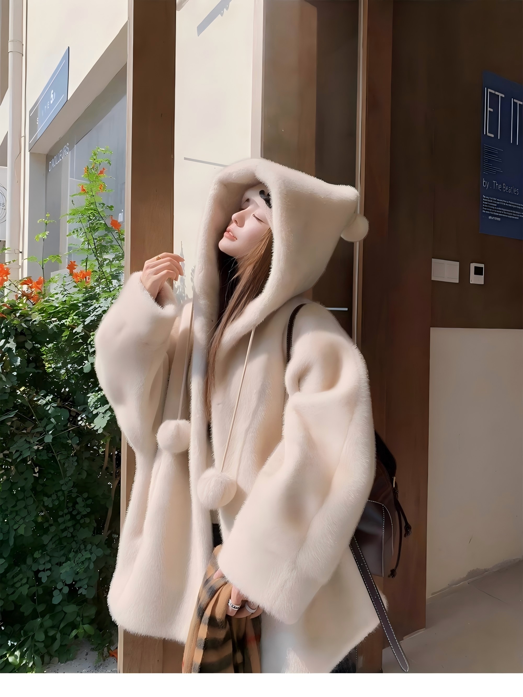 Women Winter Mink Fur Coat With Hood Long Thick Fur Coat